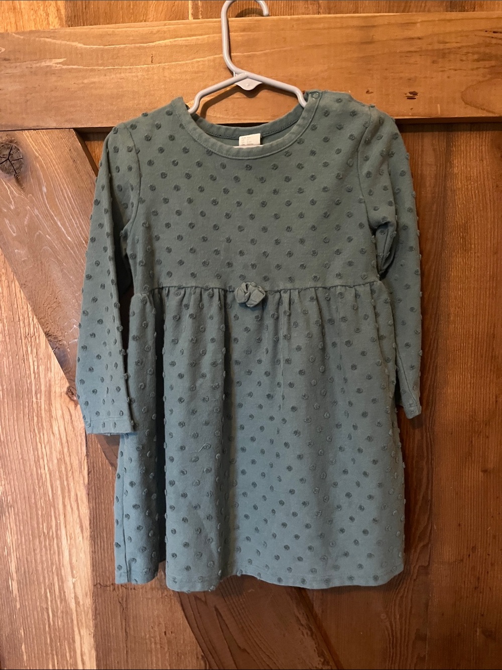 H&M Sage Green Textured Dot Long-Sleeve Dress
